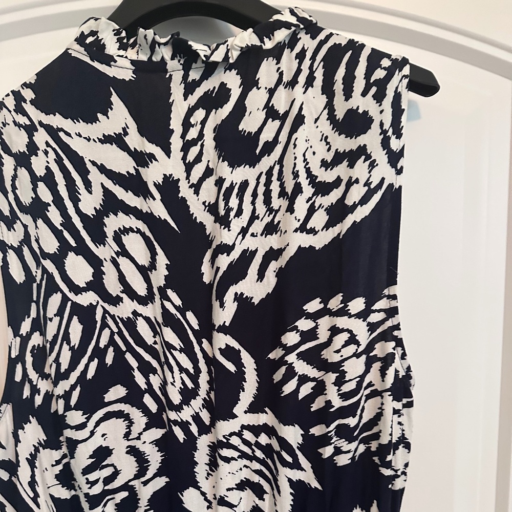 MSK Women's Sleeveless Printed Smocked-Waist Tiered Maxi Dress Navy White L - Picture 12 of 12